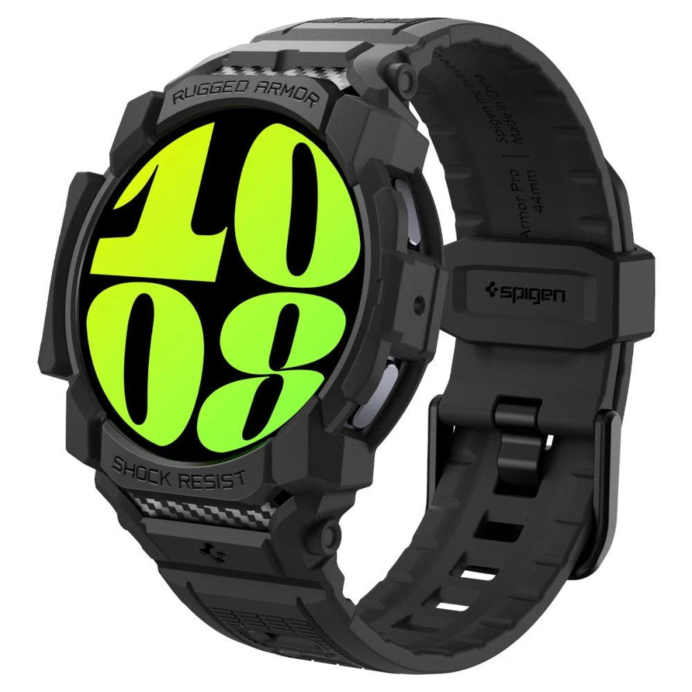 „Spigen Rugged Armor Pro“ – dirželis + dėklas, skirtas „Samsung Galaxy Watch 7“ 44 mm (matinis juodas)