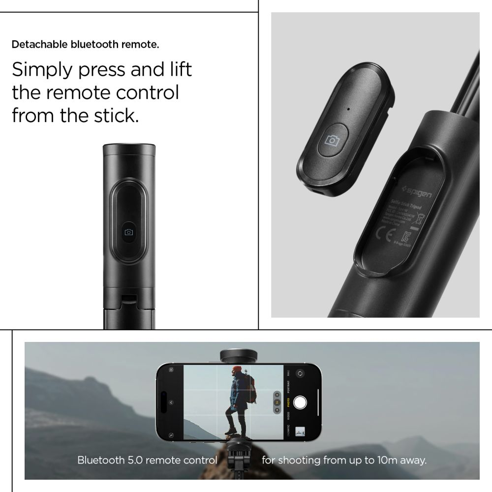 Spigen S541W Bluetooth asmenukių lazda štatyvas juodos spalvos