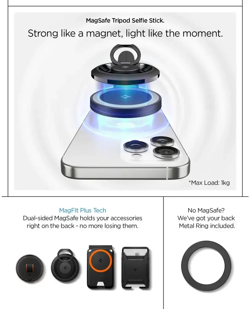 Spigen Selfie Stick MagSafe+ Tripod, juodas