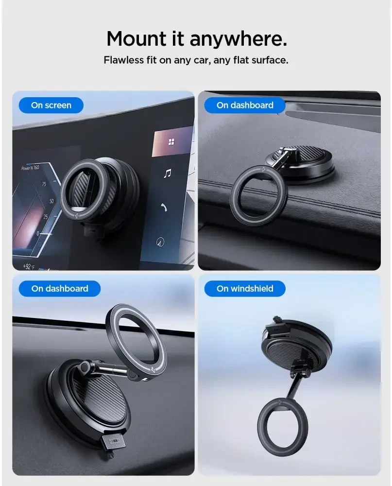 SPIGEN STK100 VACUUMLOCK magnetinis MagSafe prietaisų skydelio laikiklis automobiliui, juodas