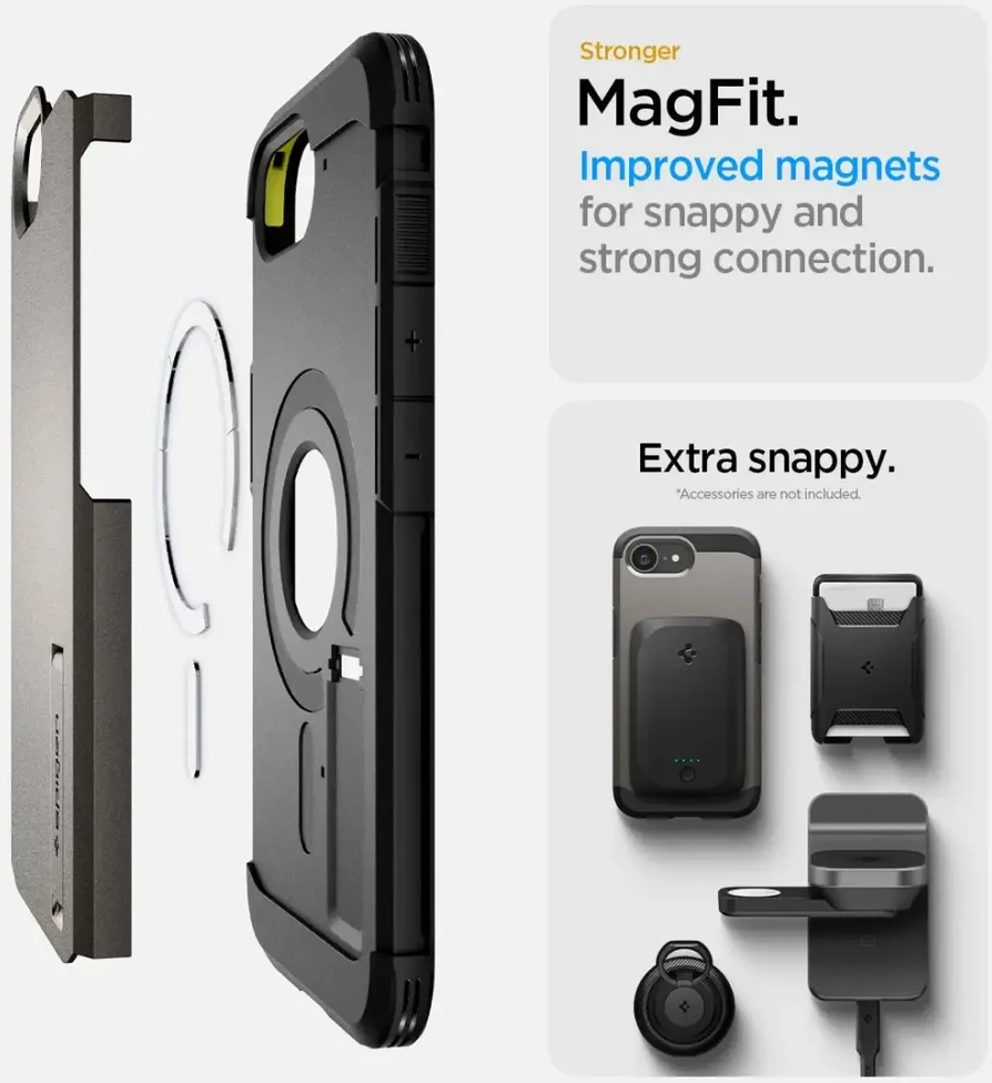 Spigen Tough Armor MagSafe Apple iPhone SE 4 (2025) su Stand – dėklas telefonui pilkos spalvos