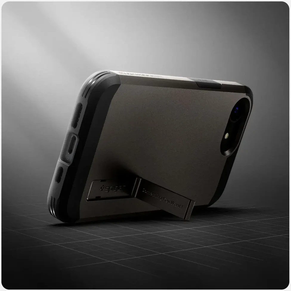 Spigen Tough Armor MagSafe Apple iPhone SE 4 (2025) su Stand – dėklas telefonui pilkos spalvos