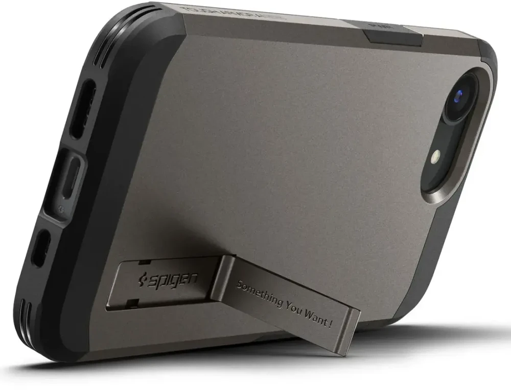 Spigen Tough Armor MagSafe Apple iPhone SE 4 (2025) su Stand – dėklas telefonui pilkos spalvos