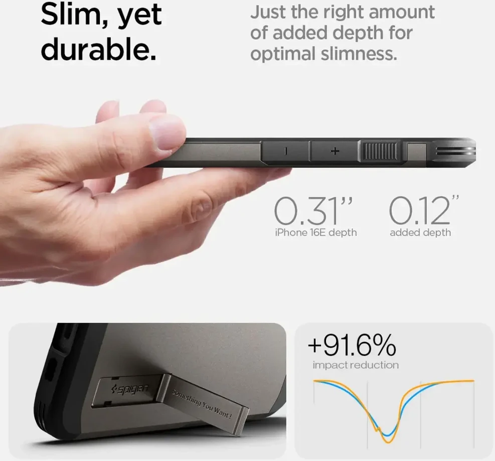 Spigen Tough Armor MagSafe Apple iPhone SE 4 (2025) su Stand – dėklas telefonui pilkos spalvos