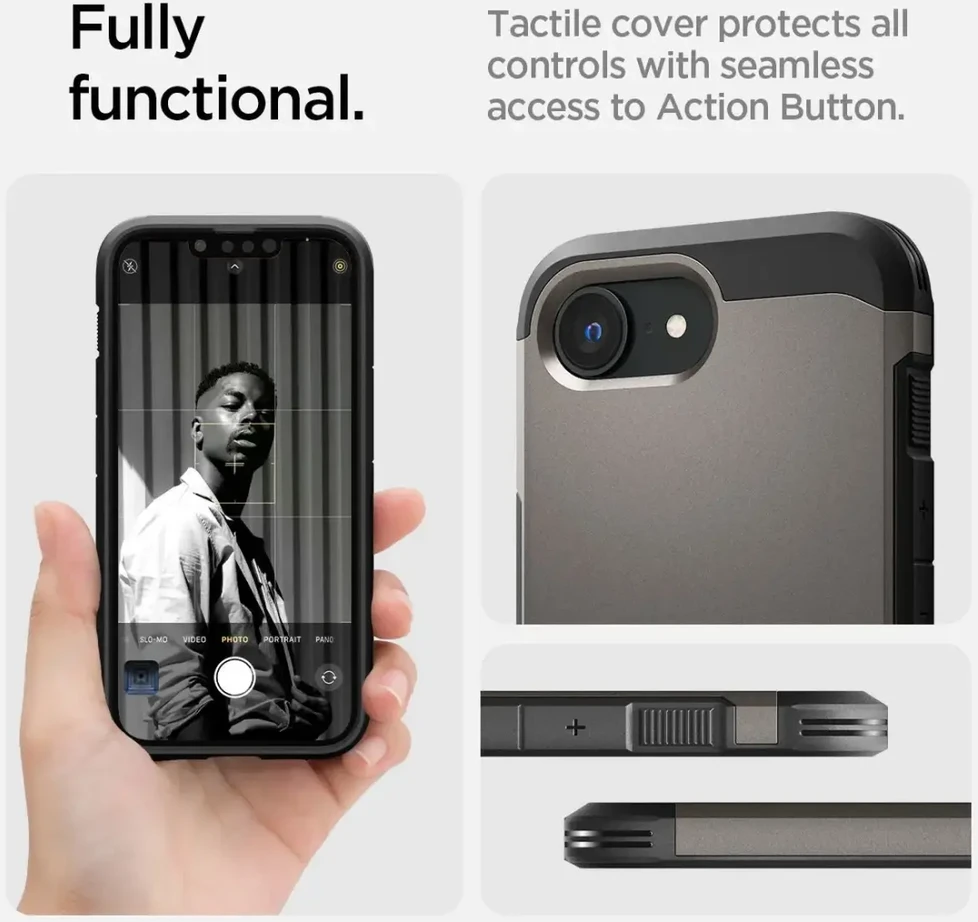 Spigen Tough Armor MagSafe Apple iPhone SE 4 (2025) su Stand – dėklas telefonui pilkos spalvos