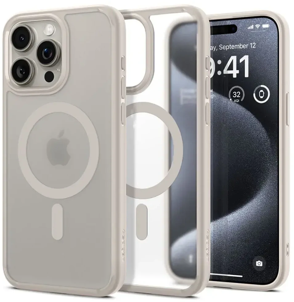 Spigen Ultra Hybrid (MagFit) dėklas skirtas Apple iPhone 15 Pro, spalva - Frost Natural Titanium