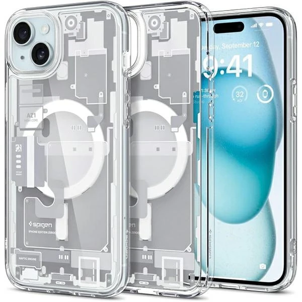 Spigen Ultra Hybrid Zero One (MagFit) dėklas skirtas Apple iPhone 15 Plus, spalva - Zero One White aprašymas - Prekės nuotrauka