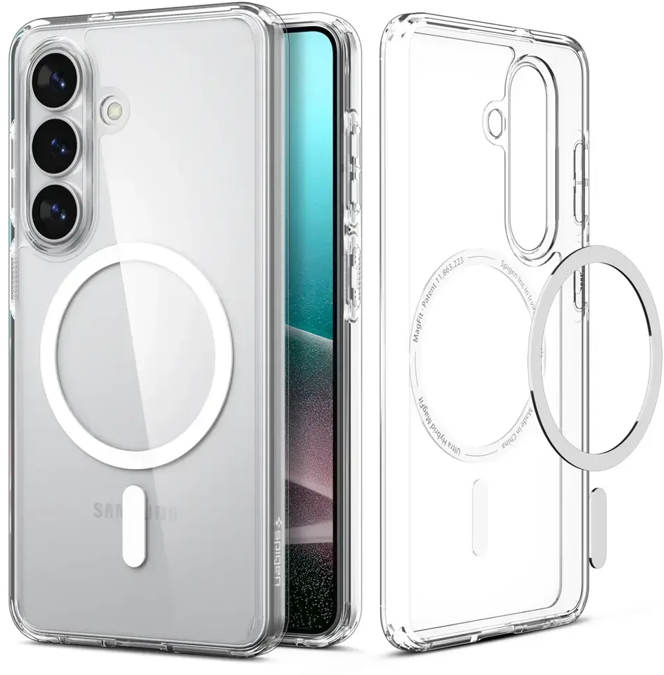 SPIGEN ULTRA HYBRID MAG dėklas, suderinamas su MagSafe, skirtas S26, skaidrus / baltas