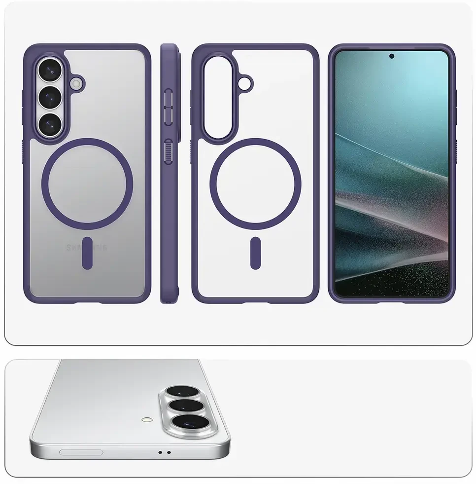 Spigen Ultra Hybrid Mag MagSafe dėklas skirtas Samsung Galaxy S26+ – skaidrus ir mėlynos spalvos