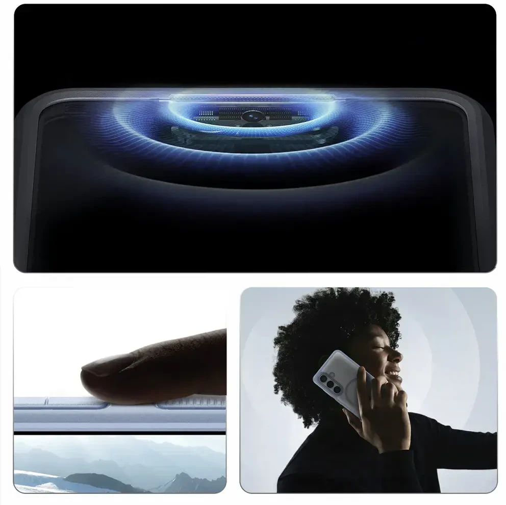 Spigen Ultra Hybrid Mag MagSafe dėklas skirtas Samsung Galaxy S26+ – skaidrus ir mėlynos spalvos