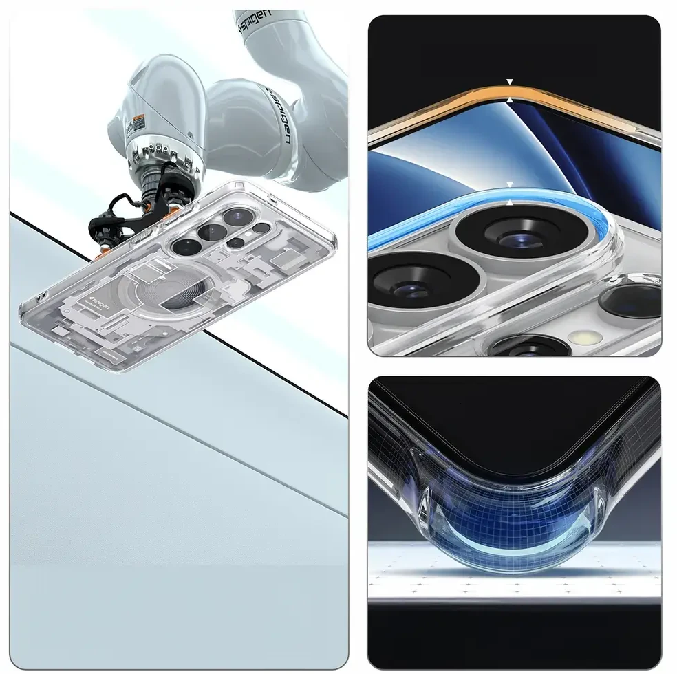 Spigen Ultra Hybrid Mag MagSafe dėklas skirtas Samsung Galaxy S26 Ultra Zero One – Clear and Baltas