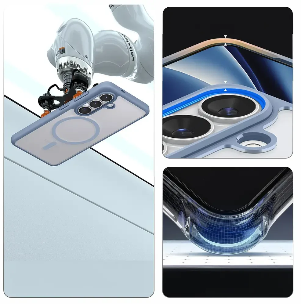 Spigen Ultra Hybrid Mag MagSafe dėklas skirtas Samsung Galaxy S26+ – skaidrus ir mėlynos spalvos