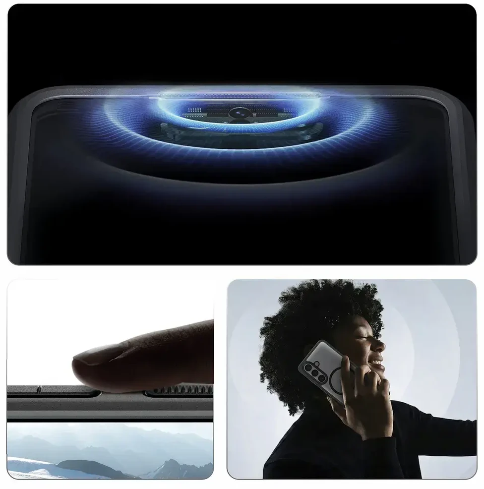 Spigen Ultra Hybrid Mag MagSafe dėklas skirtas Samsung Galaxy S26+ – skaidrus ir juodos spalvos