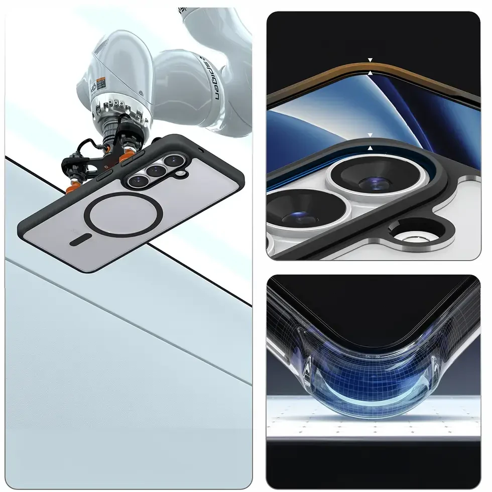 Spigen Ultra Hybrid Mag MagSafe dėklas skirtas Samsung Galaxy S26+ – skaidrus ir juodos spalvos