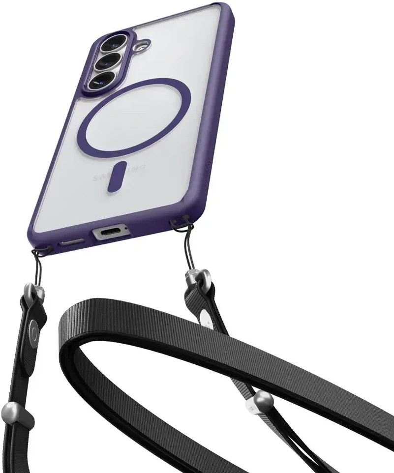 Spigen Ultra Hybrid Mag MagSafe dėklas skirtas Samsung Galaxy S26+ – skaidrus ir mėlynos spalvos