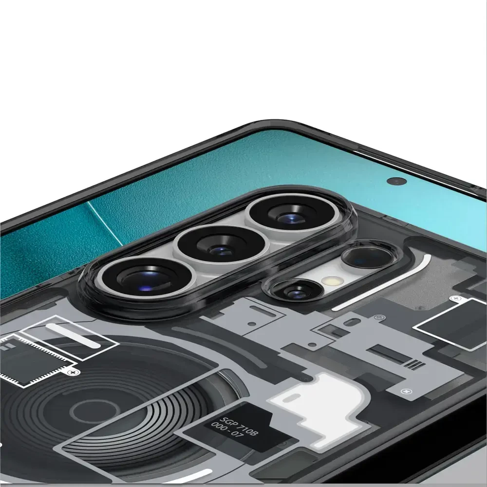 Spigen Ultra Hybrid Mag telefono dėklas su MagSafe palaikymu skirta Samsung Galaxy S26 Ultra (S948), skaidriai juodas
