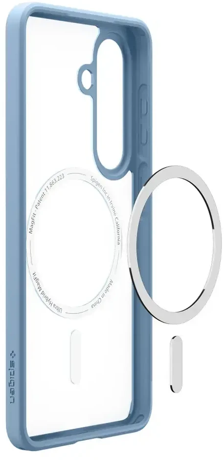 Spigen Ultra Hybrid Mag MagSafe dėklas skirtas Samsung Galaxy S26+ – skaidrus ir mėlynos spalvos