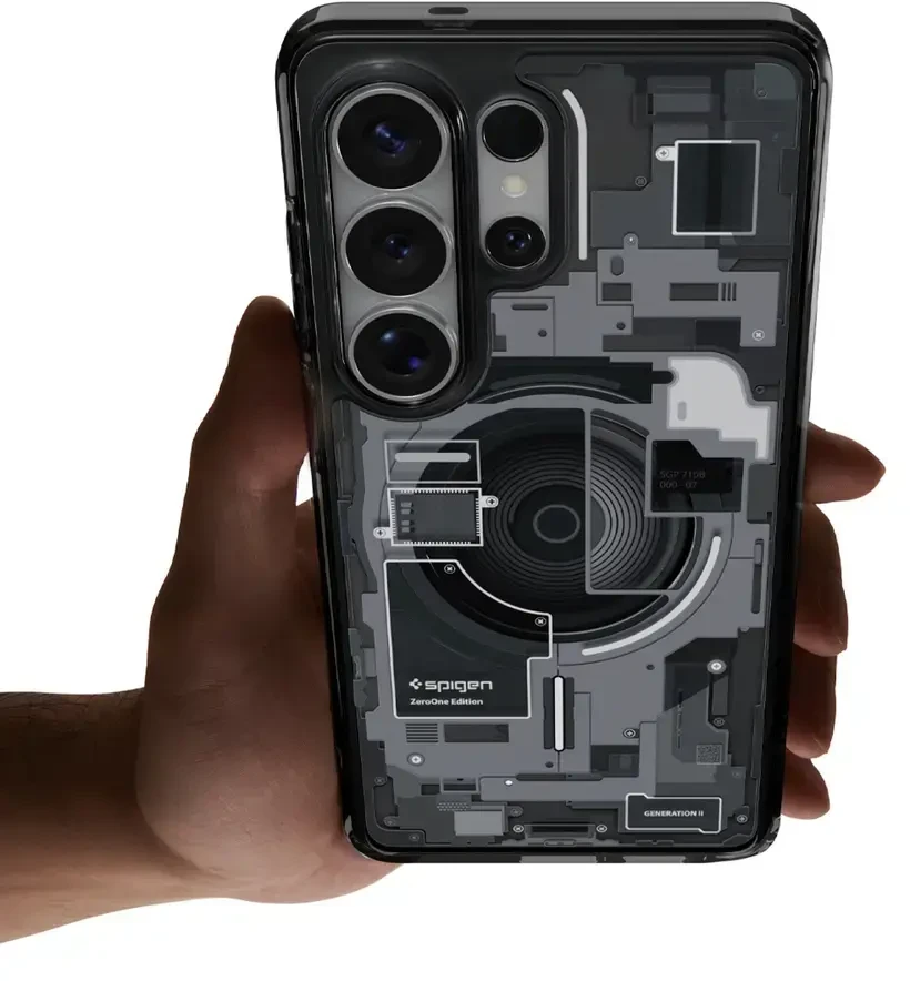 Spigen Ultra Hybrid Mag telefono dėklas su MagSafe palaikymu skirta Samsung Galaxy S26 Ultra (S948), skaidriai juodas