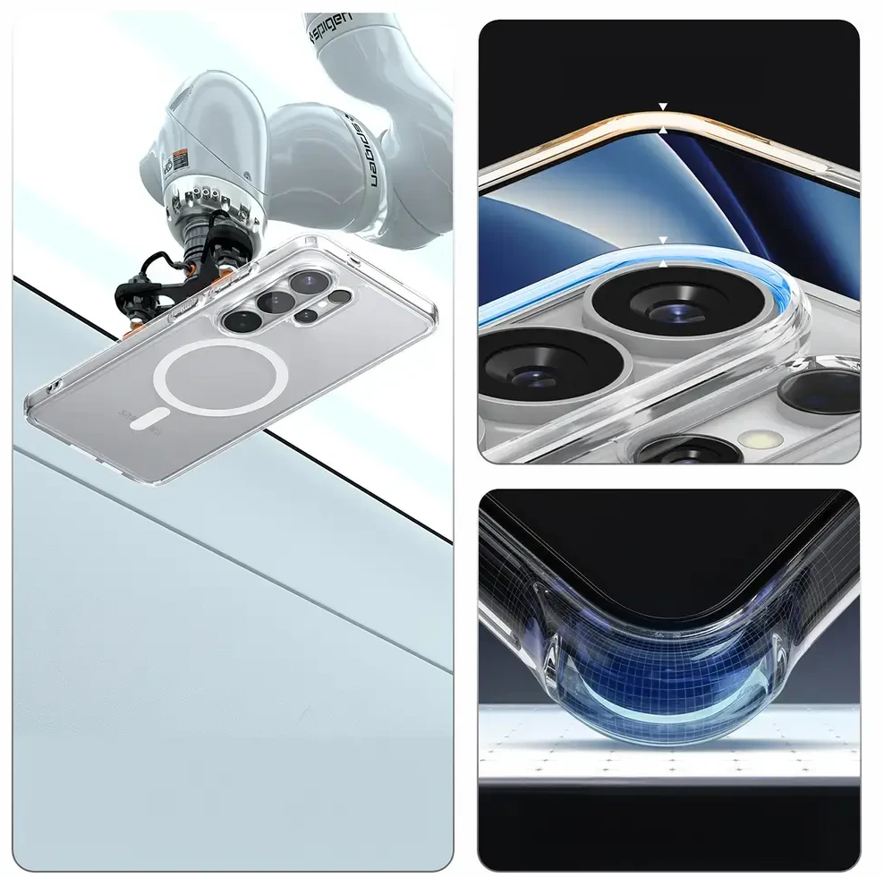 Spigen Ultra Hybrid Mag MagSafe dėklas skirtas Samsung Galaxy S26 Ultra – Clear and Baltas