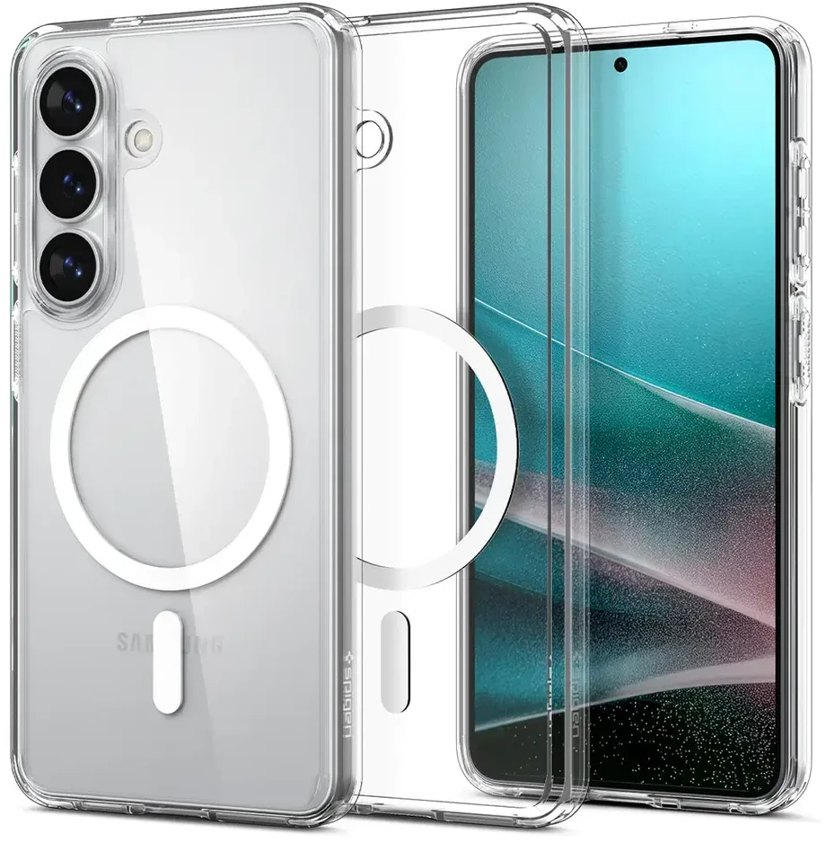 SPIGEN ULTRA HYBRID MAG dėklas, suderinamas su MagSafe, skirtas S26, skaidrus / baltas