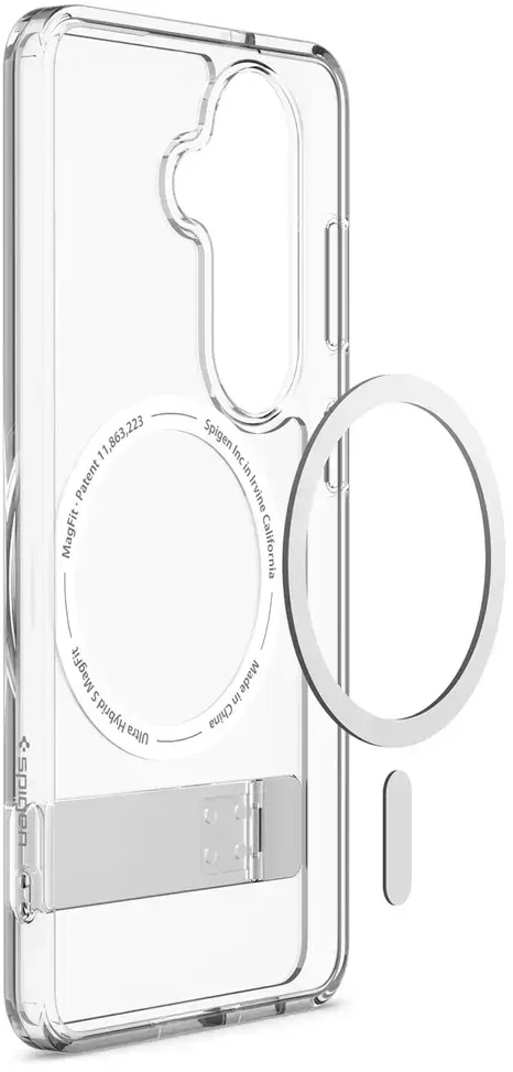 Spigen Ultra Hybrid S Mag MagSafe dėklas skirtas Samsung Galaxy S26 – skaidruus ir baltos spalvos