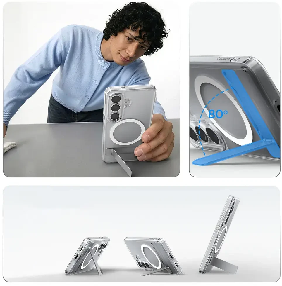 Spigen Ultra Hybrid S Mag MagSafe dėklas skirtas Samsung Galaxy S26 – skaidruus ir baltos spalvos