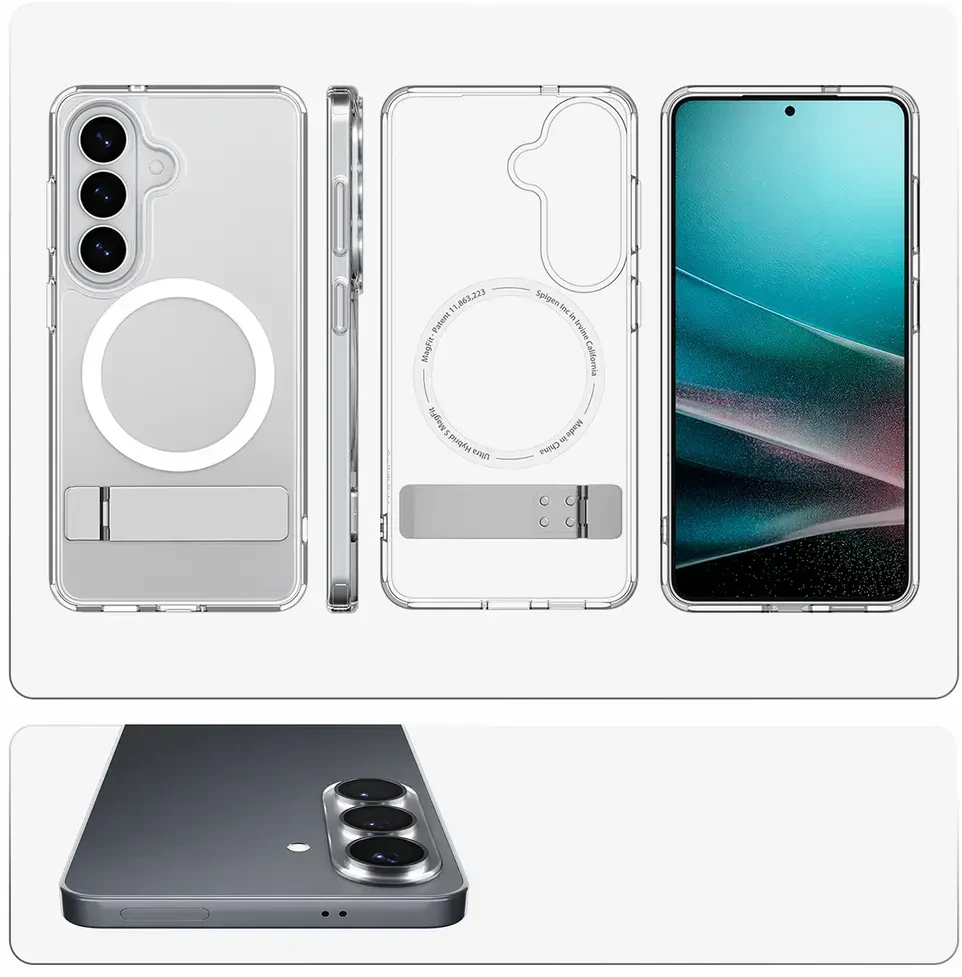 Spigen Ultra Hybrid S Mag MagSafe dėklas skirtas Samsung Galaxy S26 – skaidruus ir baltos spalvos