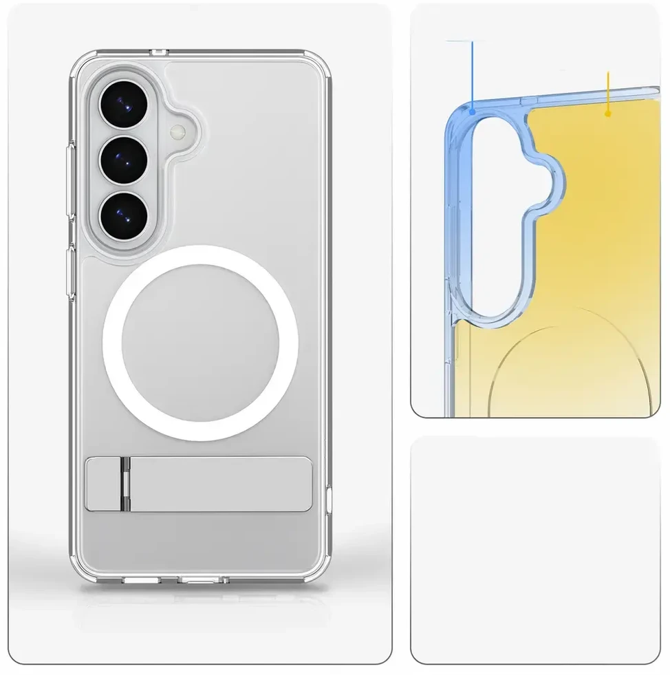 Spigen Ultra Hybrid S Mag MagSafe dėklas skirtas Samsung Galaxy S26 – skaidruus ir baltos spalvos