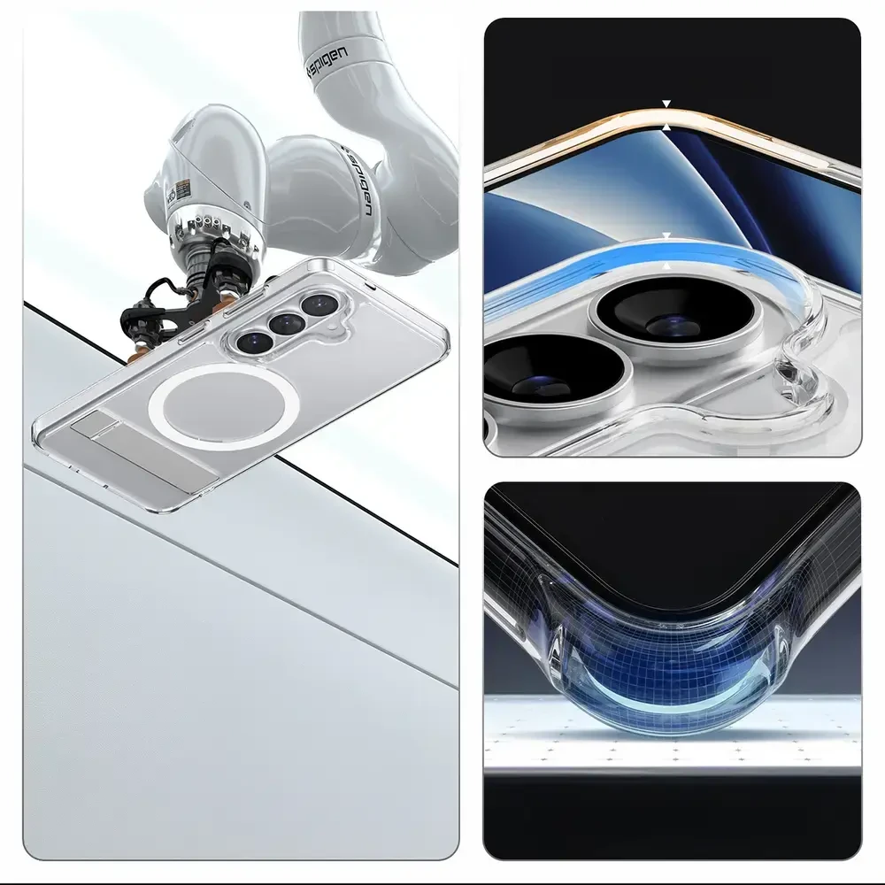 Spigen Ultra Hybrid S Mag MagSafe dėklas skirtas Samsung Galaxy S26 – skaidruus ir baltos spalvos