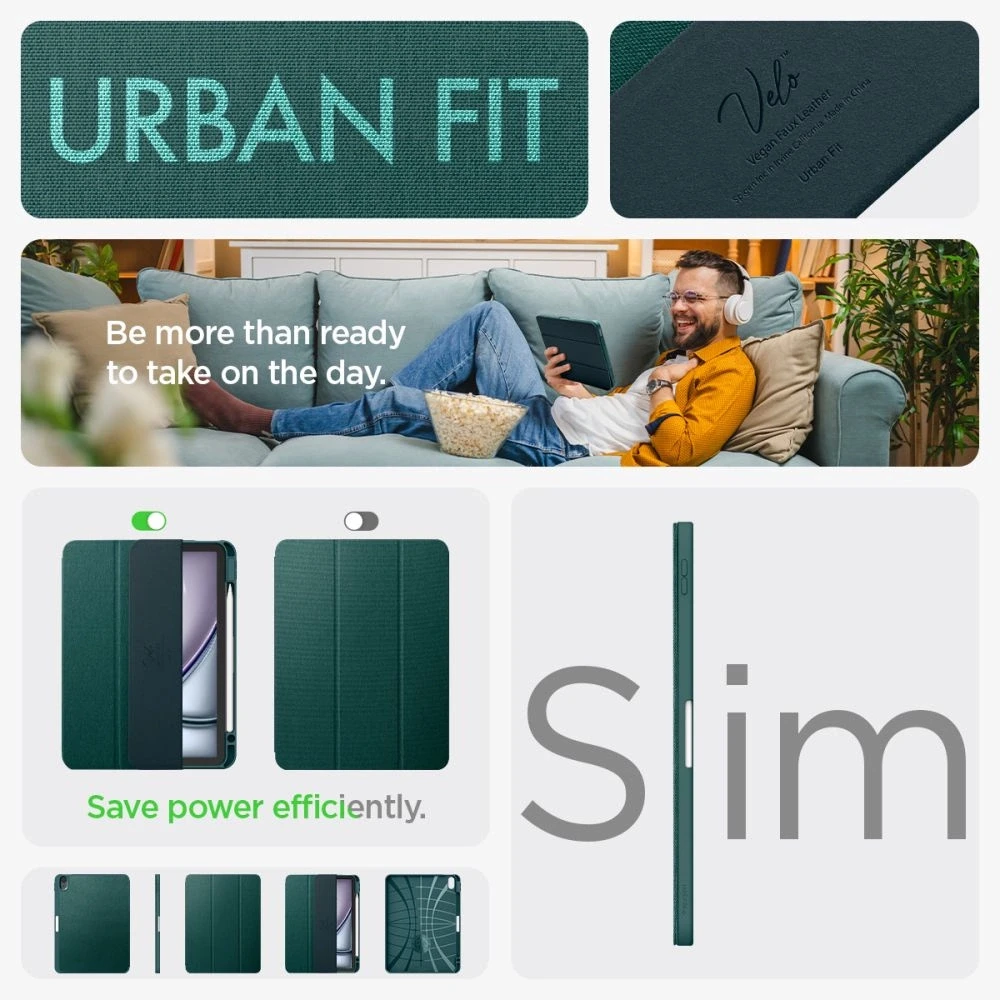 Spigen Urban Fit – dėklas skirtas Apple iPad Air 11 M3 2025 / M2 2024 / Apple iPad Air 10.9 5th-4th gen. 2022-2020 Midnight Žalias