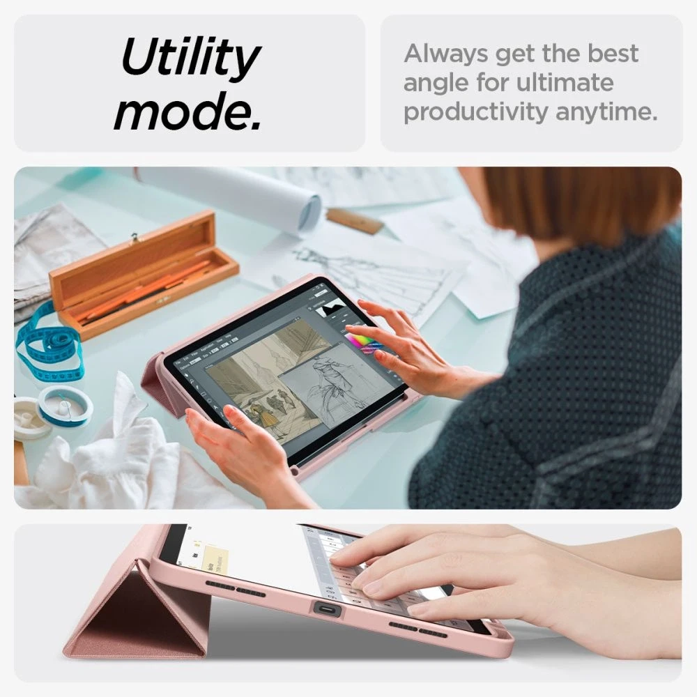 „Spigen Urban Fit“ dėklas Apple iPad Air 11 M3 2025 / M2 2024 / Apple iPad Air 10.9 5-4 kartos 2022-2020 rožinio aukso spalvos