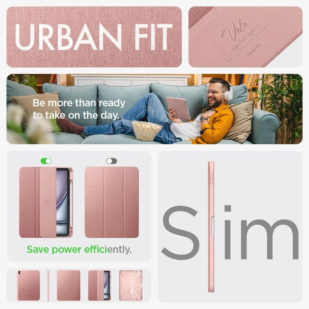„Spigen Urban Fit“ dėklas Apple iPad Air 11 M3 2025 / M2 2024 / Apple iPad Air 10.9 5-4 kartos 2022-2020 rožinio aukso spalvos