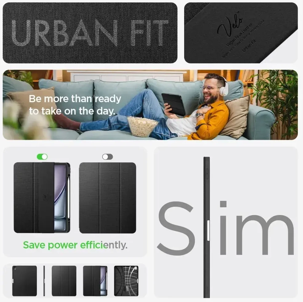 Spigen Urban Fit – dėklas skirtas iPad Air 13 M3 2025 / M2 2024 Juodas