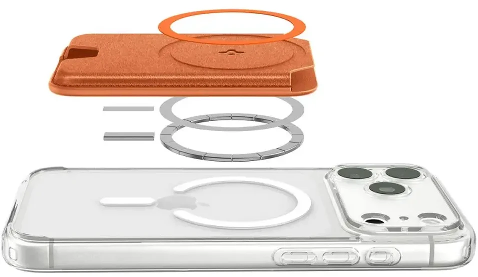 Dėklas Spigen Valentinus MAgFit+ MagSafe Universal Magnetic Card Holder Metallic oranžinės spalvos