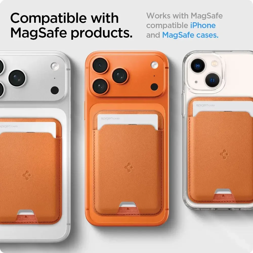 Dėklas Spigen Valentinus MagSafe Universal Magnetic Card Holder Metallic oranžinės spalvos
