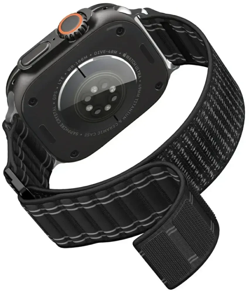 „Spigen Fabric Band“ apyrankė (su lipduku ir kilpa), juoda - Apple Watch 49mm/46mm/45mm/44mm