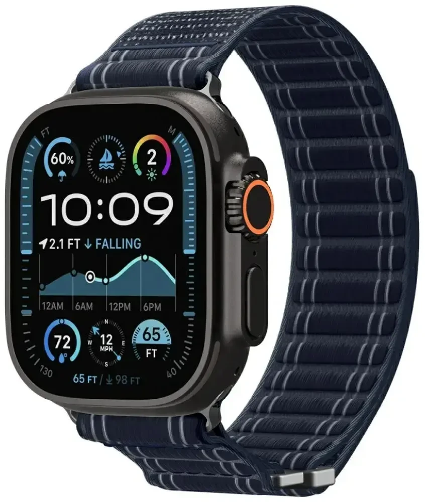 „Spigen Fabric Band“ apyrankė su lipdukais ir kilpelėmis, tamsiai mėlyna - „Apple Watch 49mm/46mm/45mm/44mm“