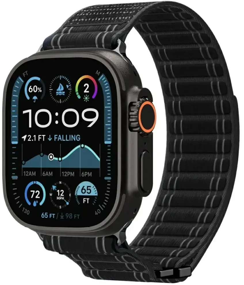 „Spigen Fabric Band“ apyrankė (su lipduku ir kilpa), juoda - Apple Watch 49mm/46mm/45mm/44mm