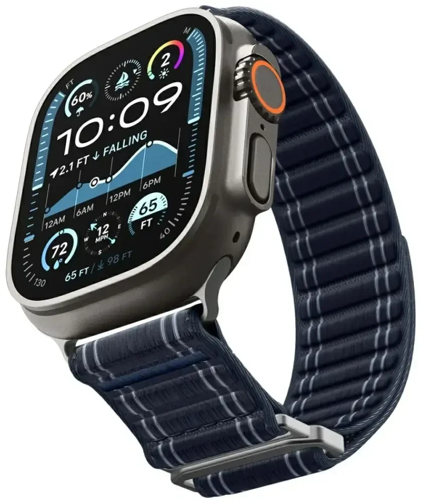 „Spigen Fabric Band“ apyrankė su lipdukais ir kilpelėmis, tamsiai mėlyna - „Apple Watch 49mm/46mm/45mm/44mm“
