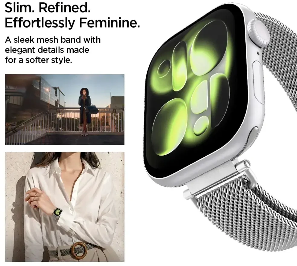 Spigen WBM4 apyrankė Apple Watch 8 / 9 / 10 / 11 / SE (40 / 41 / 42 MM) sidabro spalvos
