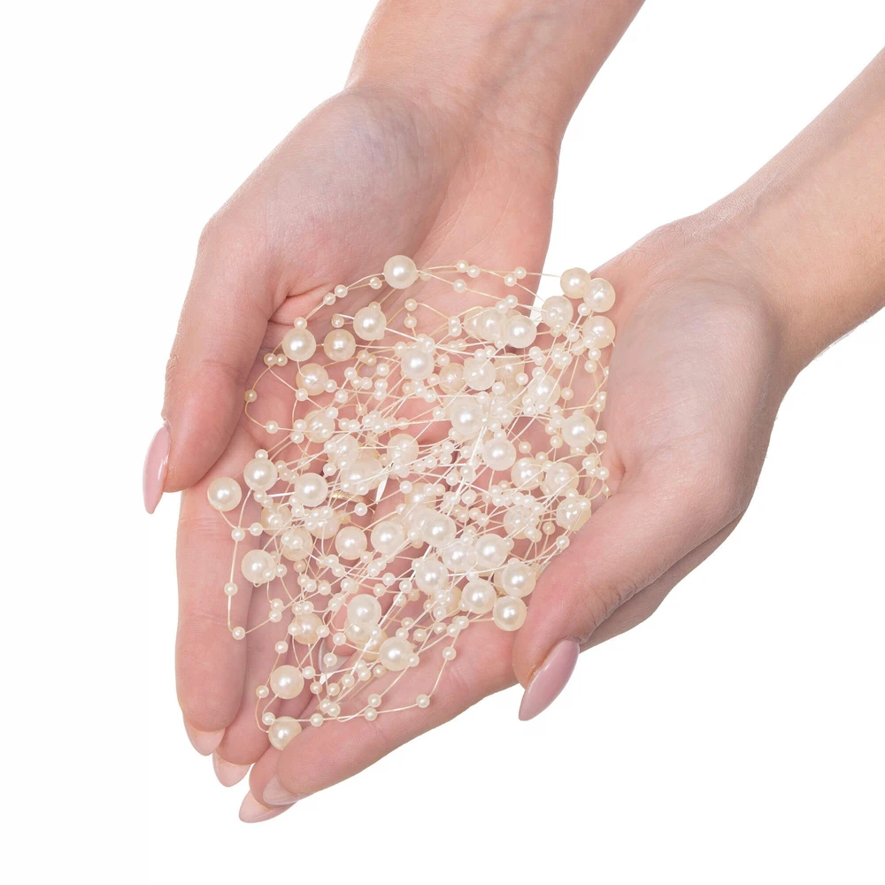 Dirbtiniai perlai Springos 8+3 mm, 5 m, kreminė