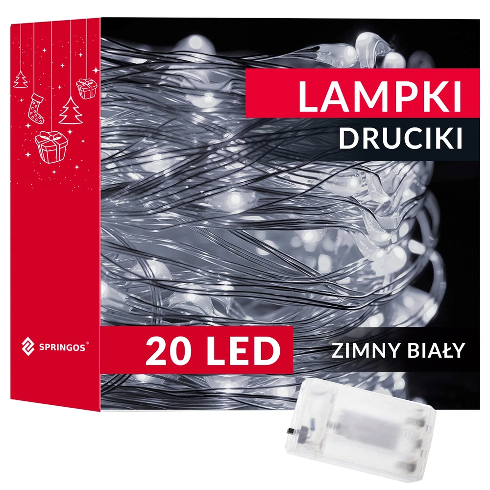 Springos LED lemputės 20 diodų, šalta balta spalva, 1,9 m