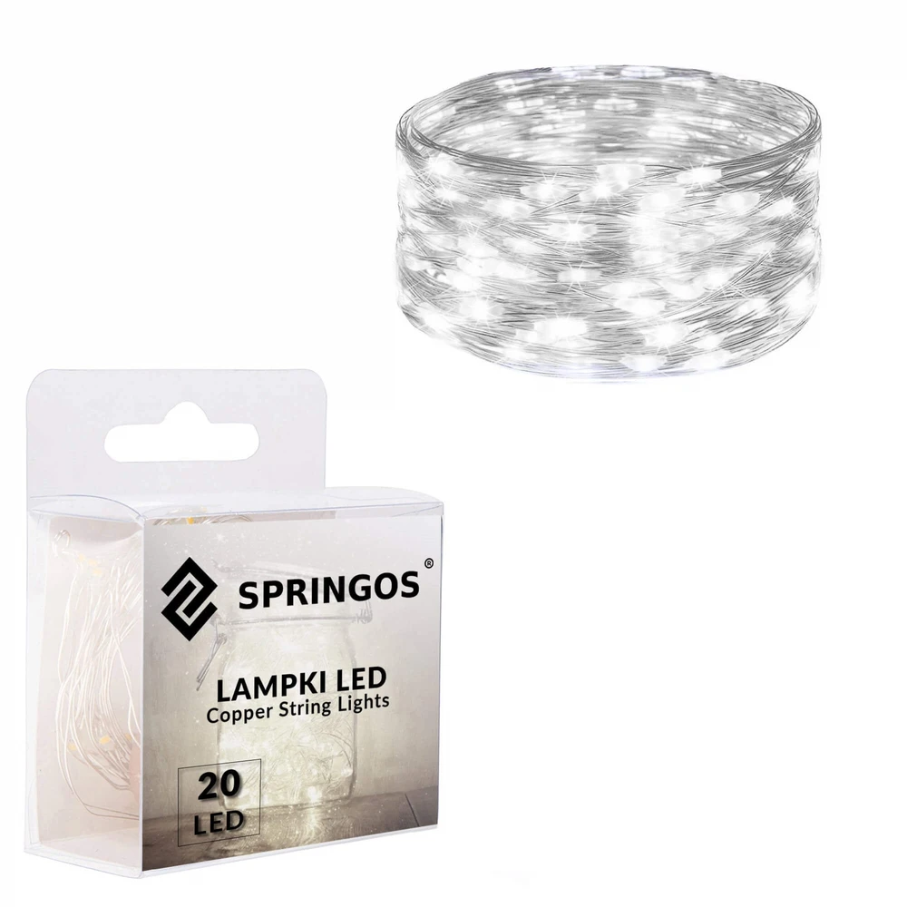 Springos LED lemputės 20 diodų, šalta balta spalva, 1,9 m