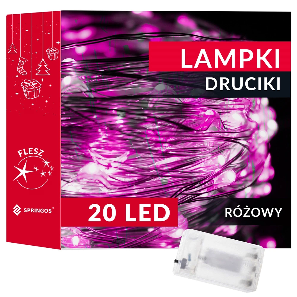 Springos Girlianda su 20 LED diodų, rožinė, 1,9 m