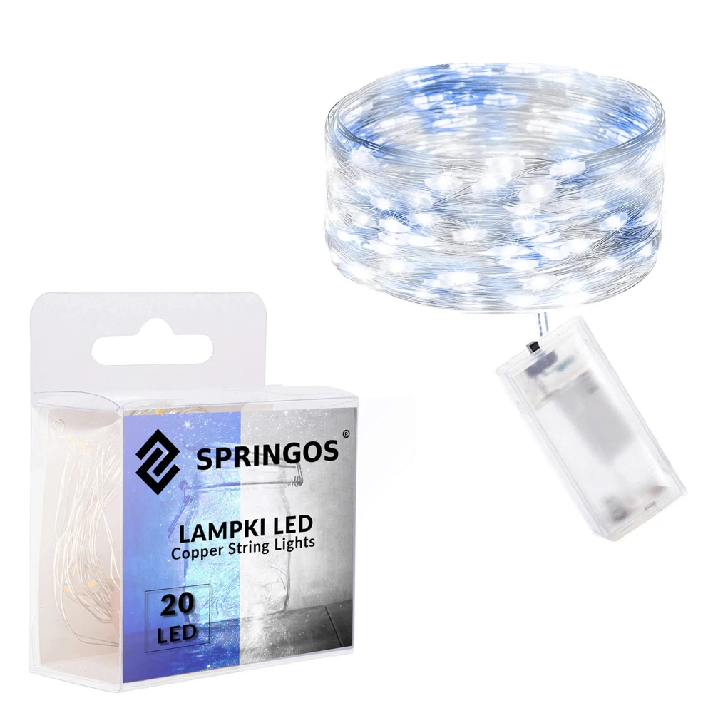 Springos 20 LED Mikrolempučių Girlianda, Šalta Balta + Mėlyna, 1,9 m