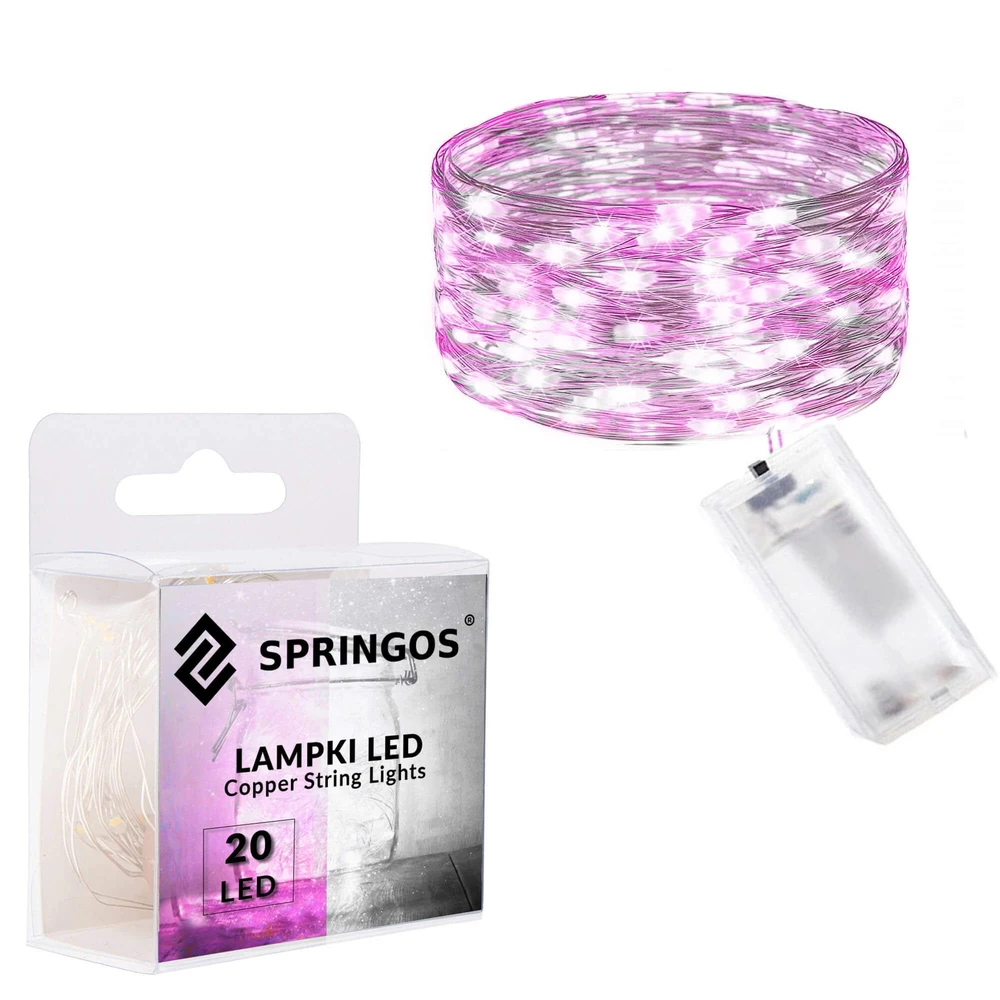 Springos Mikrolempų girlianda 20 LED, šalta balta ir rožinė, 1,9 m
