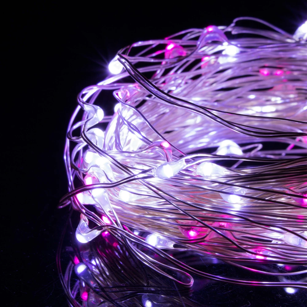 Springos Mikrolempų girlianda 20 LED, šalta balta ir rožinė, 1,9 m