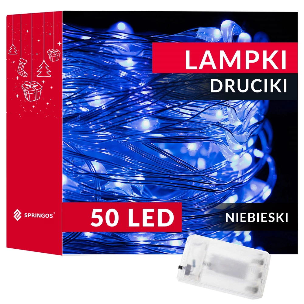Springos LED girlianda su 50 mikrošviesų, mėlyna, 4,9 m