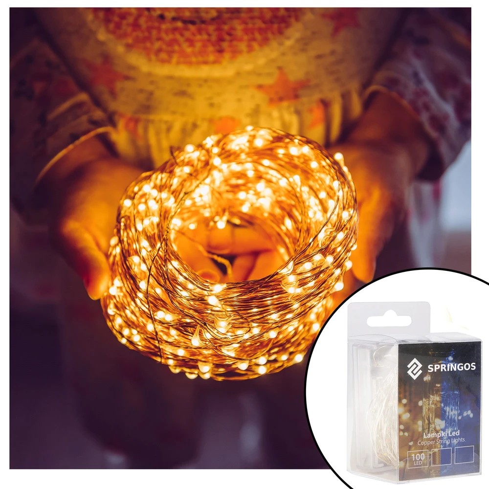 Springos Mikro girlianda 100 LED šilta balta 9,9 m
