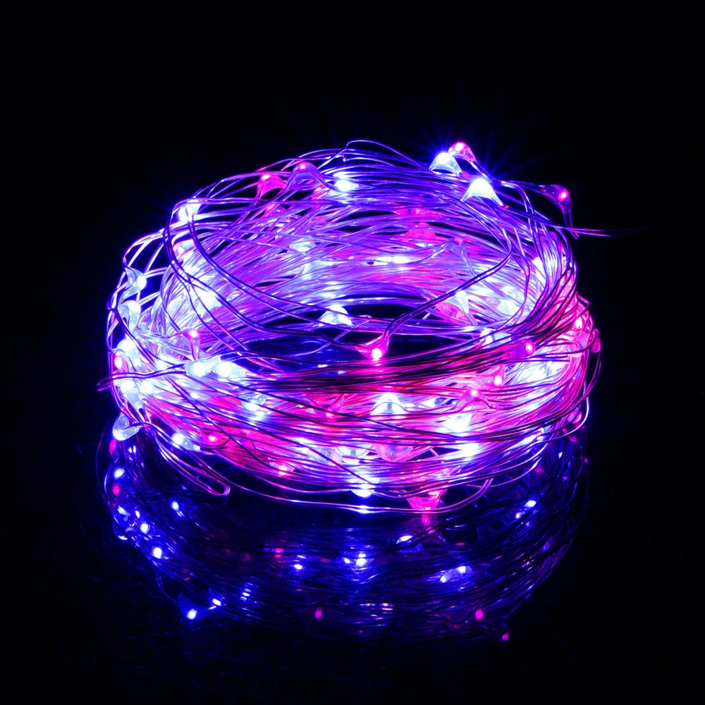 Springos Šviesos girlianda su 100 LED lempučių, rožinė ir mėlyna